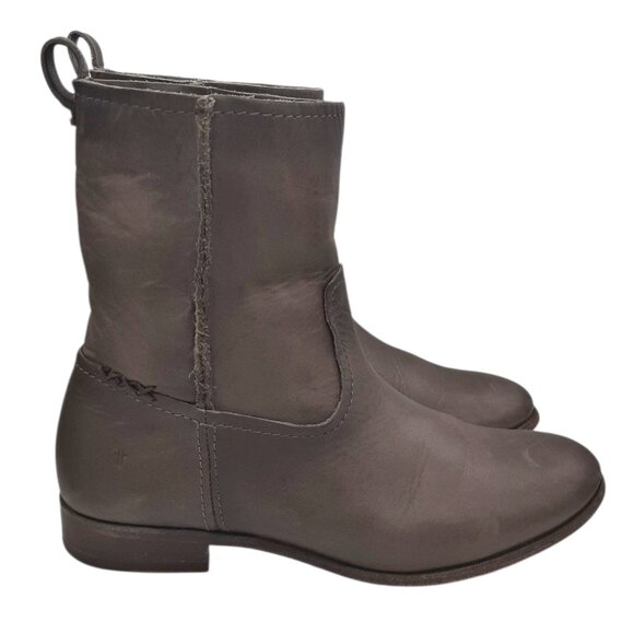 Frye Cara Gray Leather Mid Calf Roper Boots SZ 9 - Picture 1 of 16